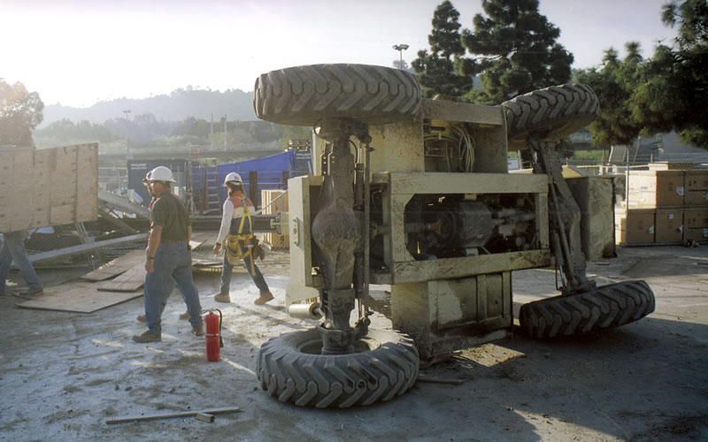 overturned fork lift